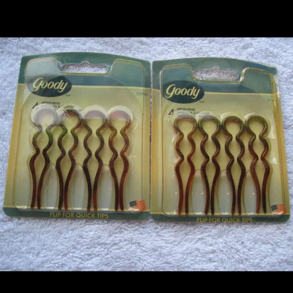 4 Goody 2002 Hair Sticks Plastic Chignon Pins Secure Updo Large Round End Wavy